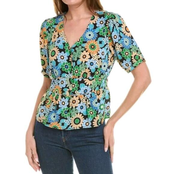 CAbi Tops - Cabi Womens Happy Top‎ Xs Retro Floral Bohemian Lightweight Peplum Flowers